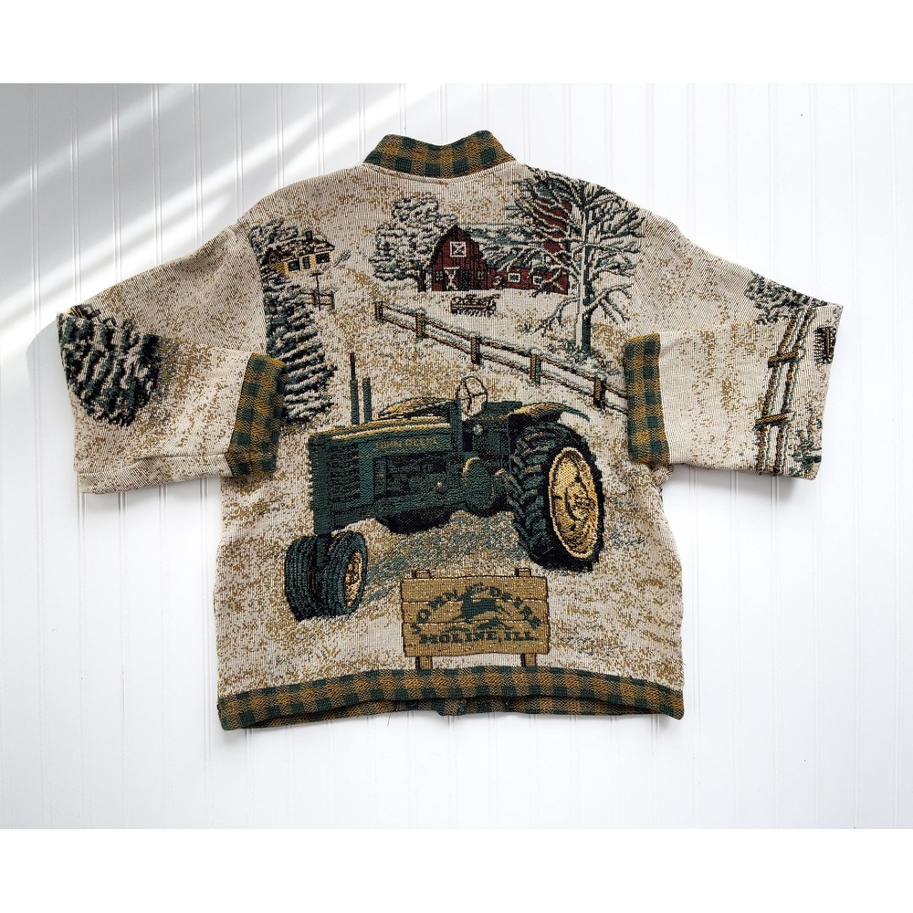 vtg John Deere Scene Weavers country farm‎ tractor woven tapestry jacket coat